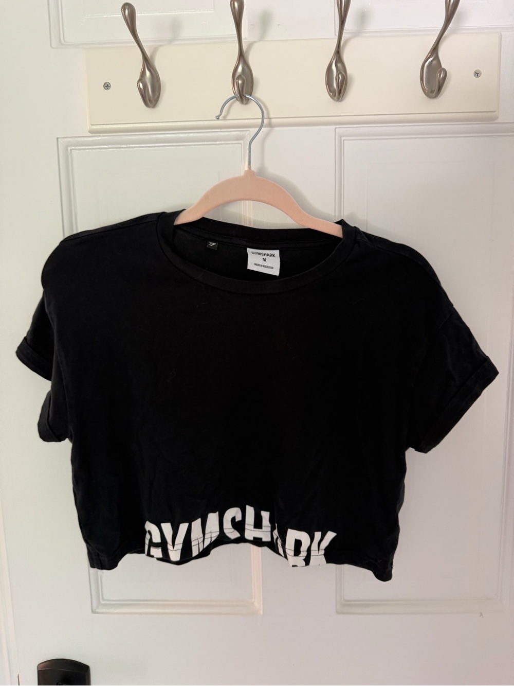 Gymshark Black Cropped Logo Tee with White Hem Branding